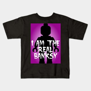 Black Minifig with "I am the Real Banksy" slogan, Customize My Minifig Kids T-Shirt